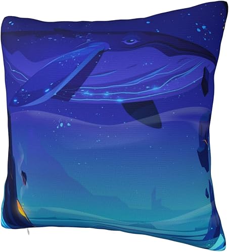 Miniatura 2 de YIPOCH Lindas fundas de almohada azules de ballena espacial, 26 x 26 pulgadas, fundas de cojín decorativas para sofá, fundas de almohada para