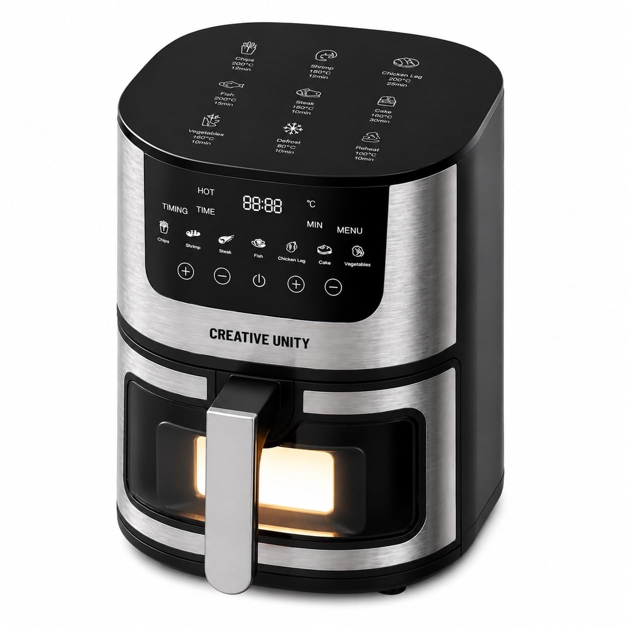CREATIVE UNITY 15L Stainless Steel Visual Air Fryer, 2800w Smart Oven With Digital Touch Screen Oil-Free Fryer, Timing And Temperature Adjustable For Quick And Easy Meals, Easy To Clean-image-43