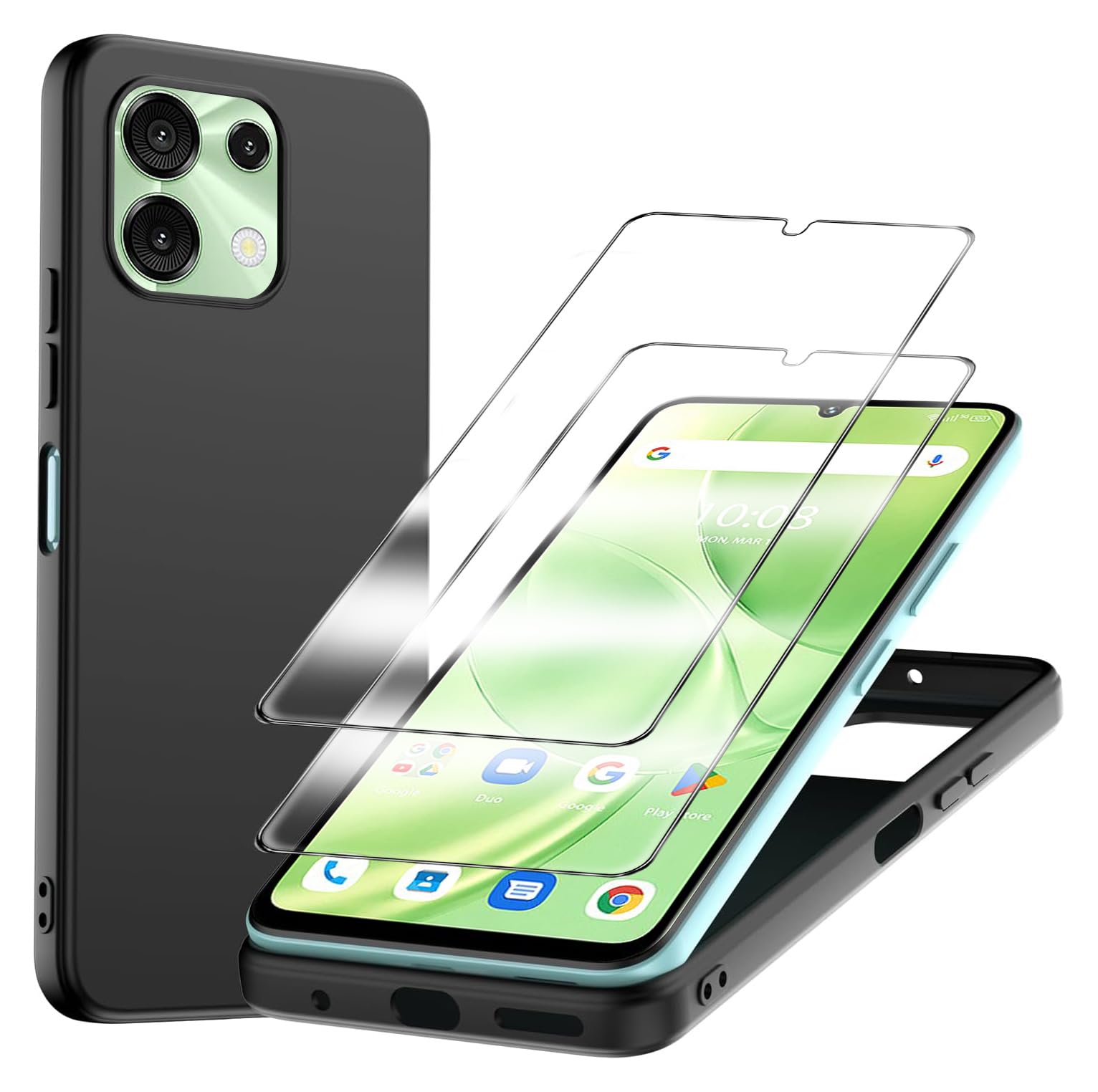 Coque TPU Souple + Verre Trempé 9H Pour Umidigi G9x (6.75") - Transparente Avec Motif Fleur - Protection Complète