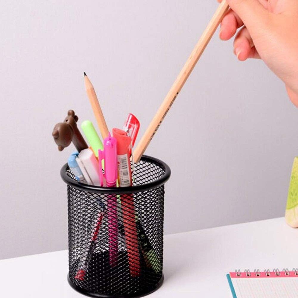 [4 Pack] Pen Holder - Pencil Holder for Desk - Metal Mesh Office Desk Pen Organizer Holders - Medium Sized Black Pen Cup Pencil Cup