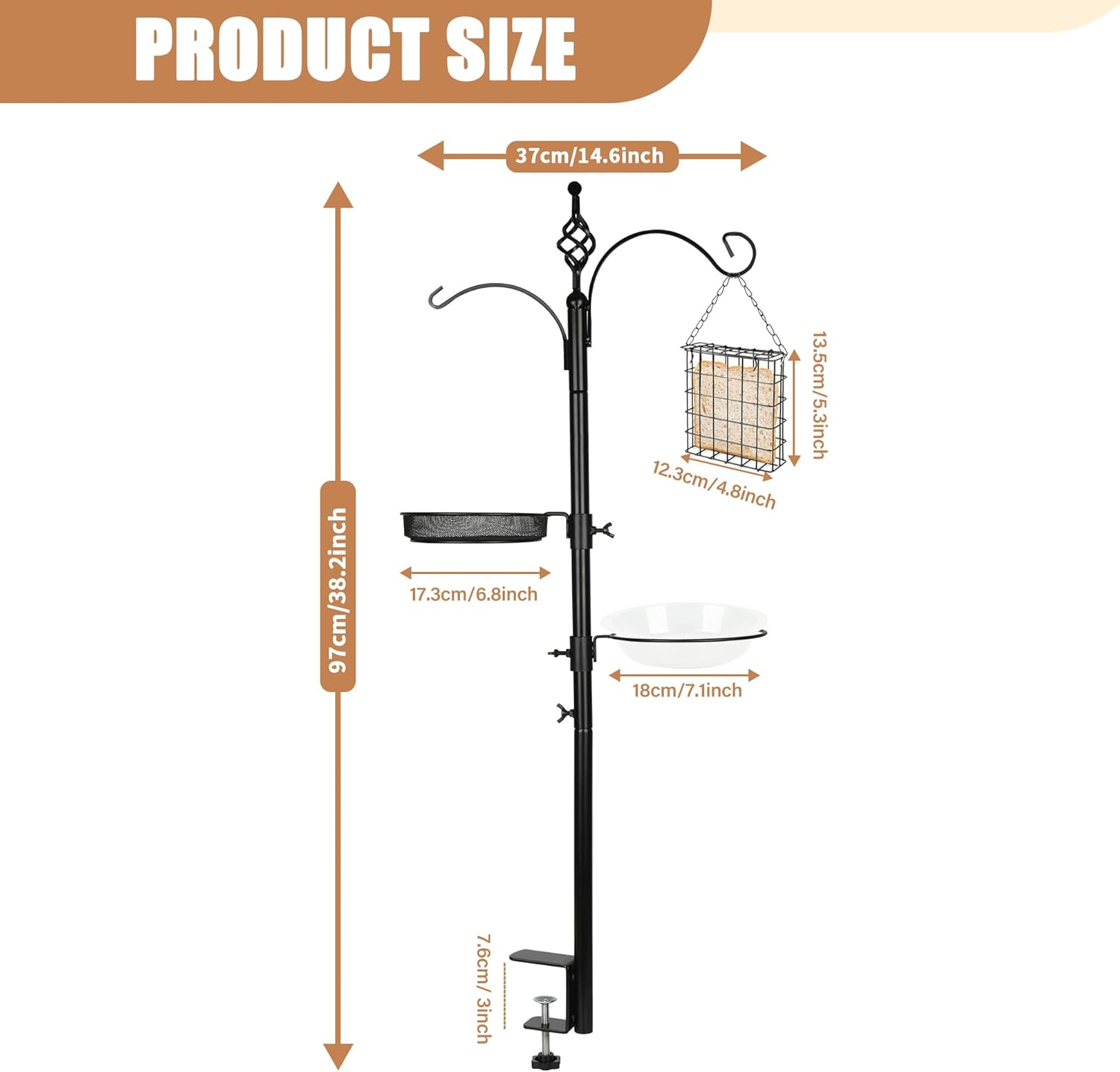 Bird Feeder Pole Deck Hook Bird Feeding Station Kit Bird Feeder Porch Multi Hook Bird Feeders Hanger Premium Bird Bath for Attracting Wild Birds Bird Feeder Planter Hanger