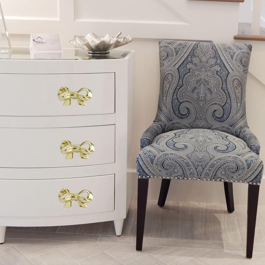 Solid Bow Cabinet Knobs Gold Drawer Pulls Decorative Handle Kitchen Cabinet Knobs Dresser Drawer Hardware 4 Pieces