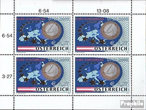 Sellos para los coleccionistas Prophila Austria 2368Klb Euro Coins hoja MNH