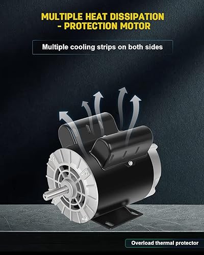 Miniatura 5 de Motor eléctrico de compresor de aire, 1.5 HP 3450 RPM, 115230V monofásico, 56 marcos 58 eje con llave 60 Hz, rotación CCW continua de servicio,