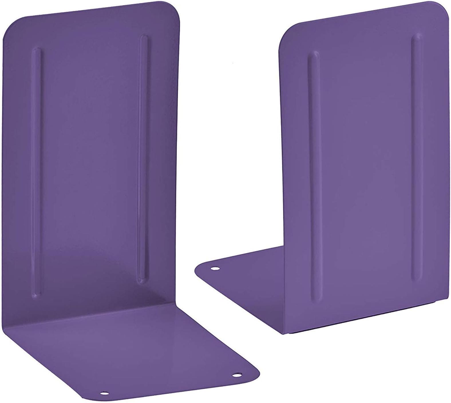 Acrimet Metal Bookends, Non-Skid Book Stand for Shelves, Heavy Duty Book Stopper, 17,5 cm H x 10 cm W x 11,5 cm D, Purple, 1 Pair