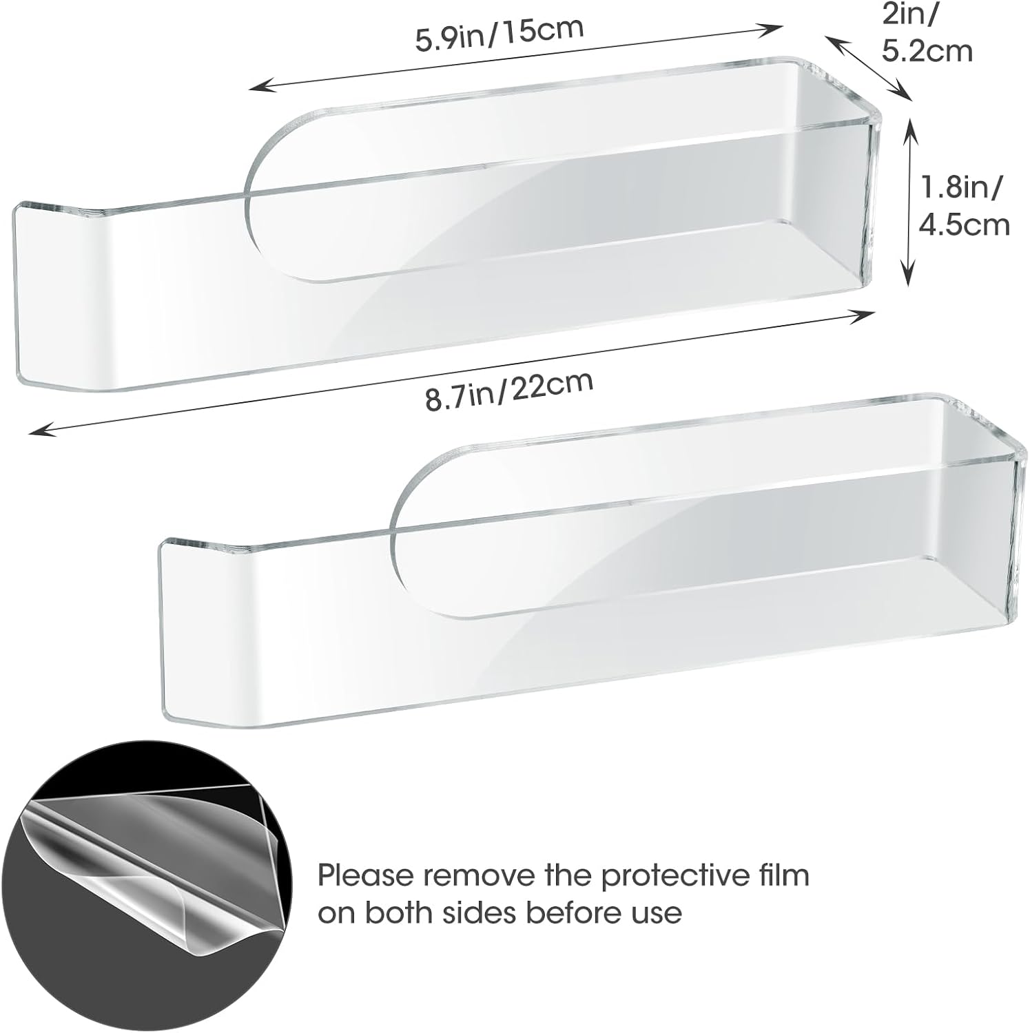 NiHome Clear Acrylic Hand Towel Rack 2-Pack, Adhesive Wall Bar, Waterproof
