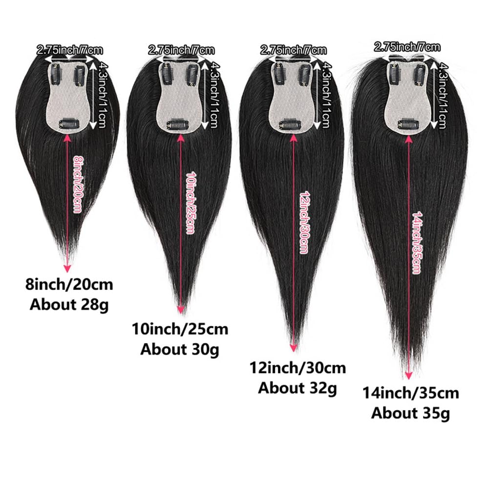 Haar Toppers für Frauen Echthaar Topper Natürlich Clip in Haarteil aus-Echthaar Flauschiger Glatter Hair-Topper Zum Einclipsen für Damen Dünner Werdendes-Haarteil Oberkopf 1B# 35cm