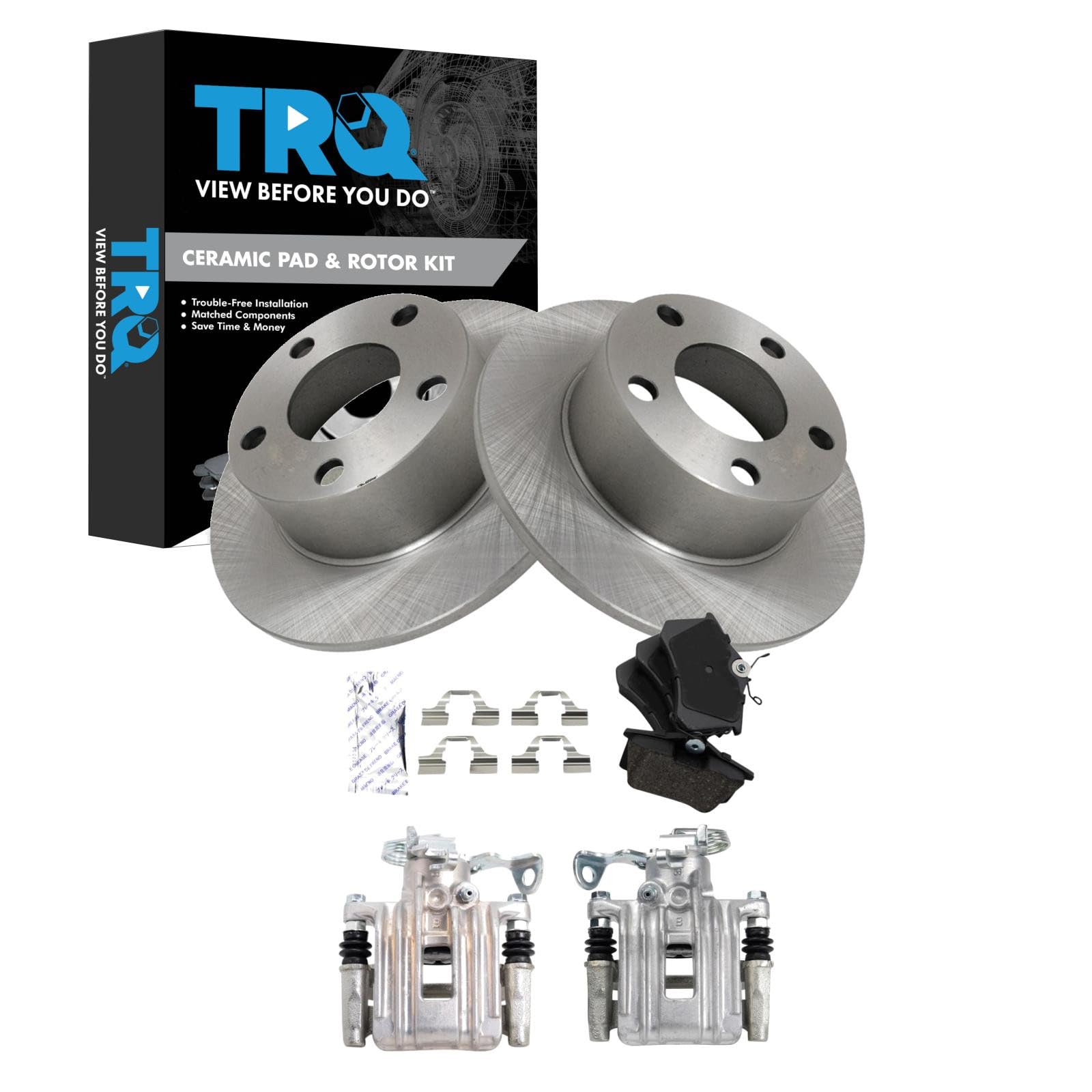 TRQ Rear Brake Pad and Rotor Set Ceramic Calipers Compatible with 1998-2001 Audi A6