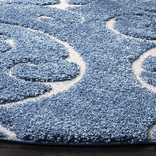 Image of Grand Swirl Premium Shaggy Rectangular Carpet For Living Room,Bedroom,High Low Design Finish Microfiber 1.8 Inch Pile High,6X9 Feet Royal Blue|Cream Color