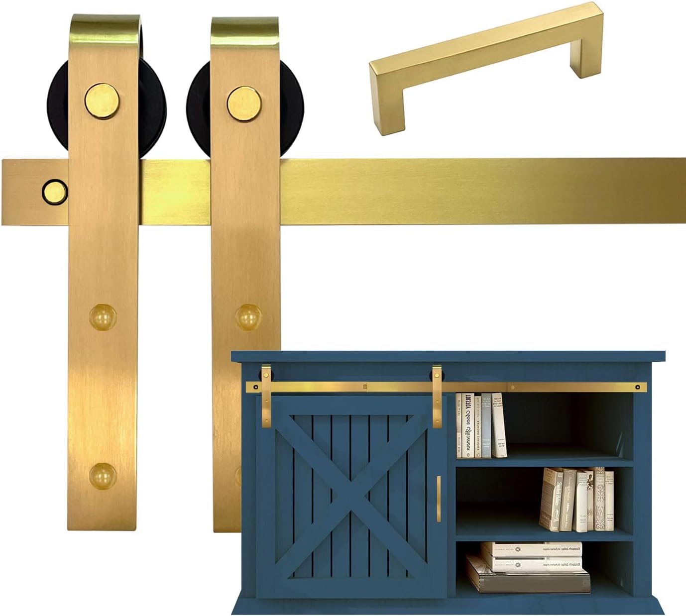 Rio Salto Mini Barn Door Hardware Kit 6FT Gold Double Cabinet Sliding Barn72 Track Set Small Hardware Set TV Stands Wardrobe Track Kit NO Cabinet (Gold, 6FT Track Kit (Single Door)