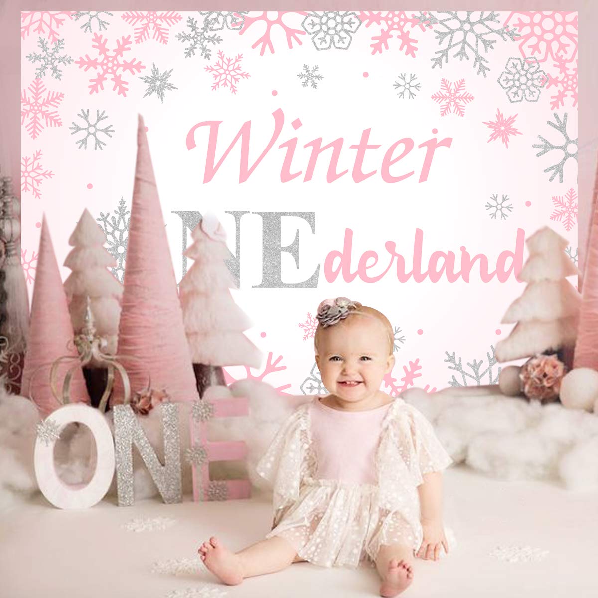 Kit Decorazioni Inverno Onederland Per Primo Compleanno Bambina – Rosa E Bianco, Con Striscione, Cake Topper, Palloncini E Banner Fotografico