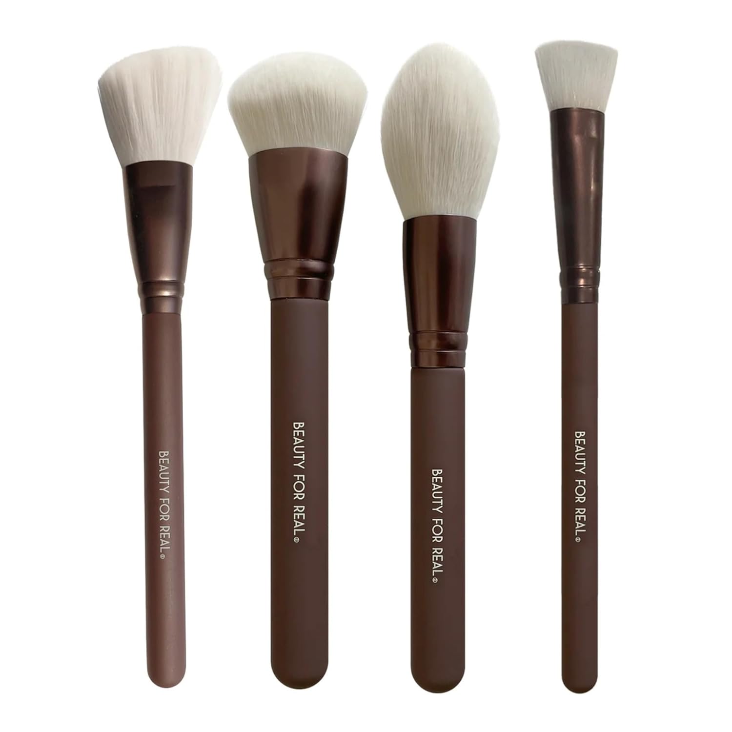 Beauty For Real Essential Pro Complexion Brush Set – Includes 4 Brushes: Blush/Contour, Complexion, Powder & Concealer – Vegan & Cruelty Free