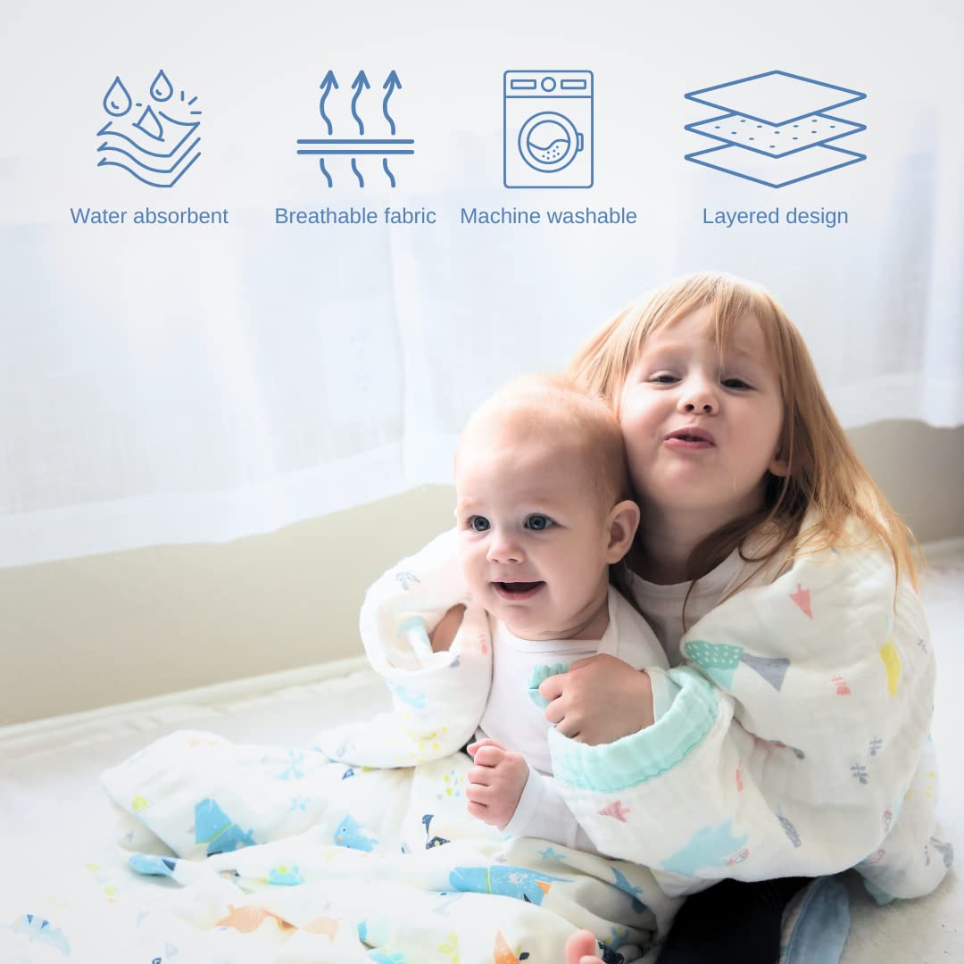 Jay & Ava Manta de muselina para bebé de 42 x 42 pulgadas, manta de algodón suave para niños, manta de muselina de cama de 4 capas para cuna, manta grande para recepción de bebé - (espacio de