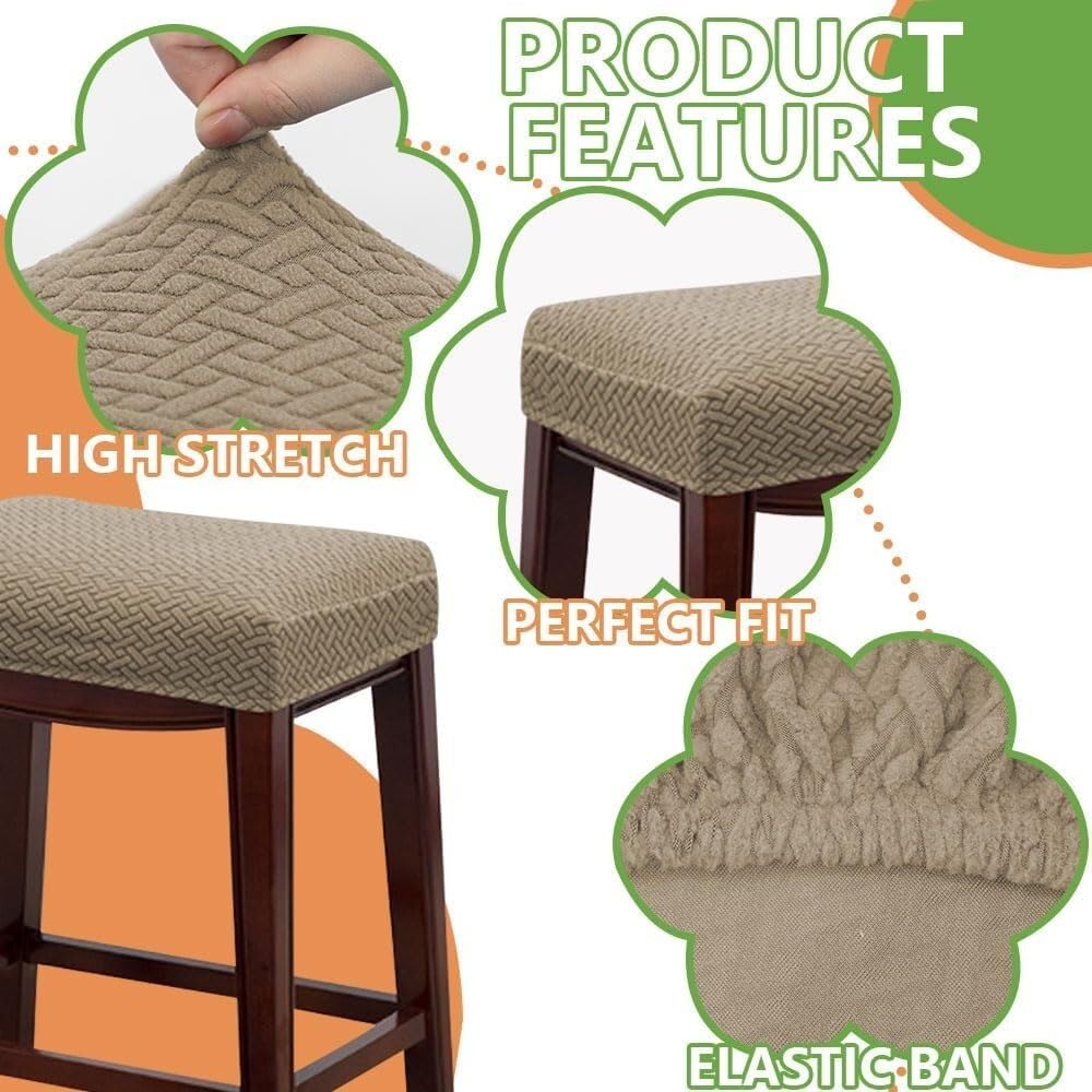 Stool Covers Rectangle 2/4 Pack, Stretch Rectangle Bar Stool Covers Elastic Vanity Stool Cover Chair Seat Slipcover Counter Stool Covers Saddle Seat Cover For Wooden Metal Bench(Brown,Set of 4)