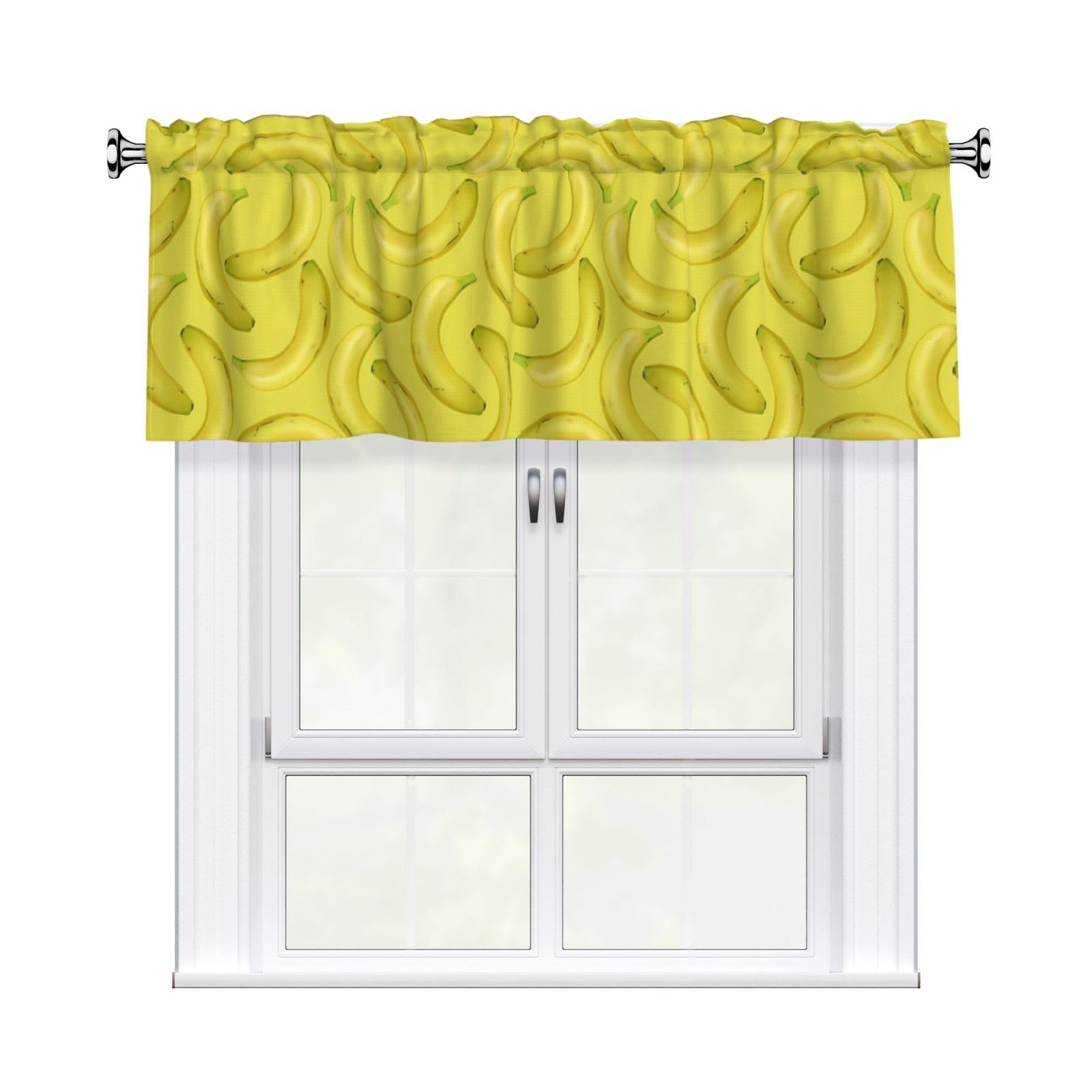 HJFCZH WHJSSF Banana Pattern Prints 54x18in Curtain Valance - Peach Skin Polyester Kitchen Cover with Light Filtering Floral & 3" Rod Pocket
