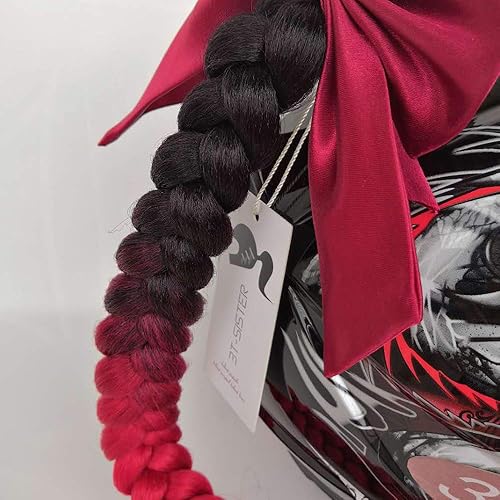 Miniatura 3 de Casco de coletas degradadas con rampa de trenzas para cola de caballo con ventosa con lazo o rosa para moto, 1 unidad de 24 pulgadas, muchos colores