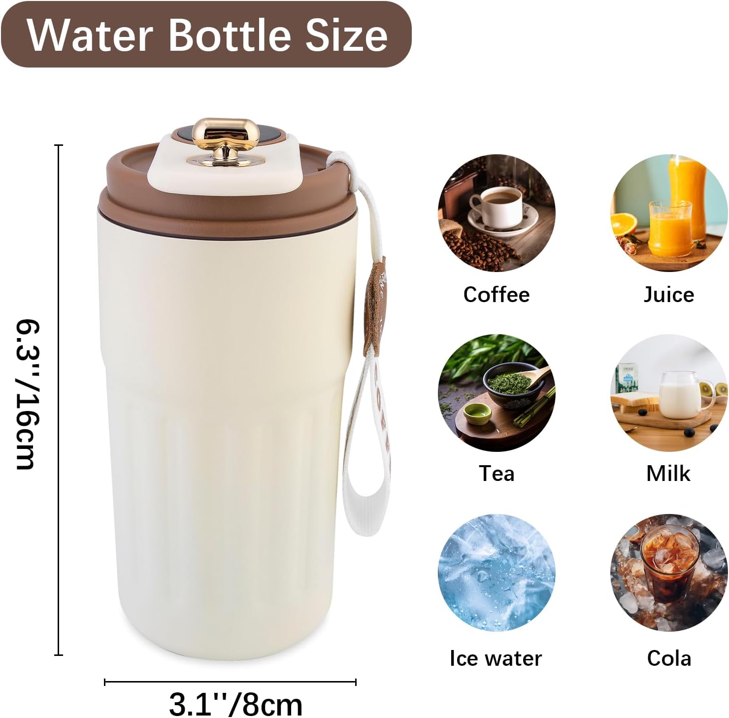 Portable Coffee Mug, Stainless Coffee Tumbler With Temperature Display, Smart insulated coffee mug with lid fot Summer Cold Storage Car (White Brown) - Image 7