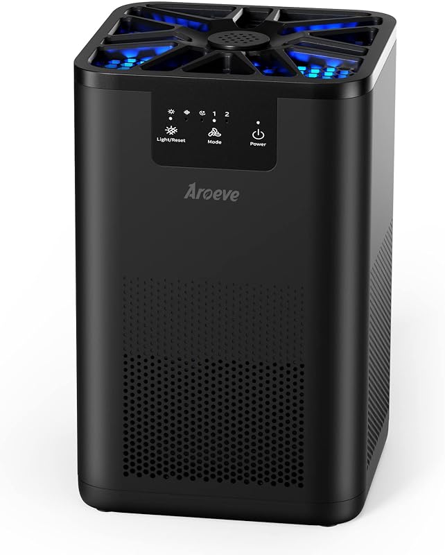 Purificadores de aire AROEVE para dormitorio con función de aromaterapia-MK06A (negro) | Cumple con el estándar global de reciclado, entradas de aire de 360 ​​grados, eficiencia de filtración de 0,3 micras, ruido de 20 dB, control de velocidad