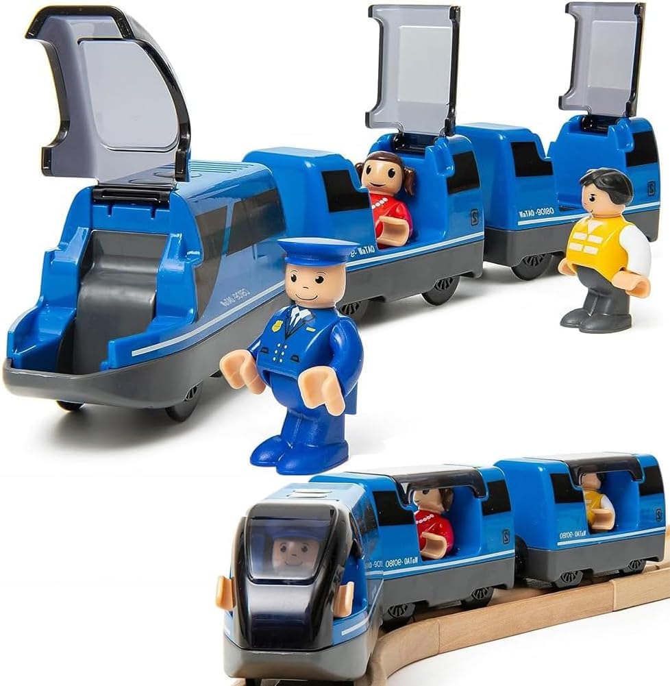 TOPLIVING Motorized Train for Wooden Track, Electric Train with Magnetic Connection, Battery Operated Locomotive Trains for Toddlers, Compatible with Thomas, Brio, Chuggington (No Battery and Track)