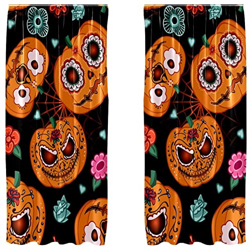 Cortinas opacas de microfibra decorativas para Halloween y otoño de 2 paneles 2