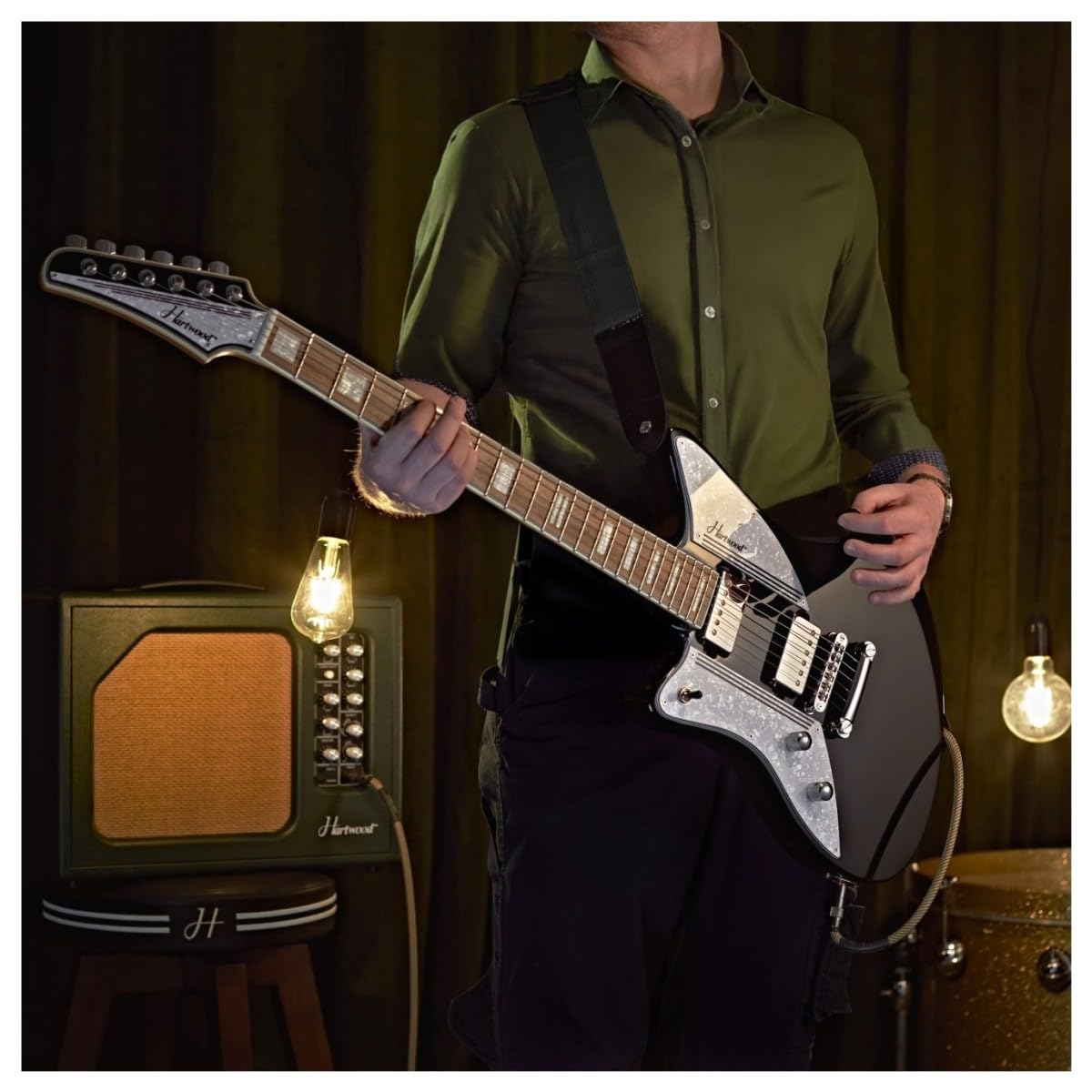 Hartwood Caricatore di chitarra elettrica per mancini, Jet Nero | Humbucker con Push-Pull per Varietà Tonale, Manico Acero Tostato con Finitura Satinata, Mancina, Jet Black