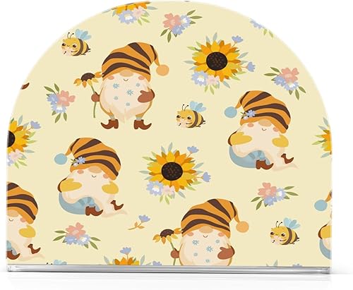 Servilletero de gnomos de abejas y girasoles, servilleteros para mesas | Servilleteros para cocina | Dispensador de servilletas para mesa de cena |