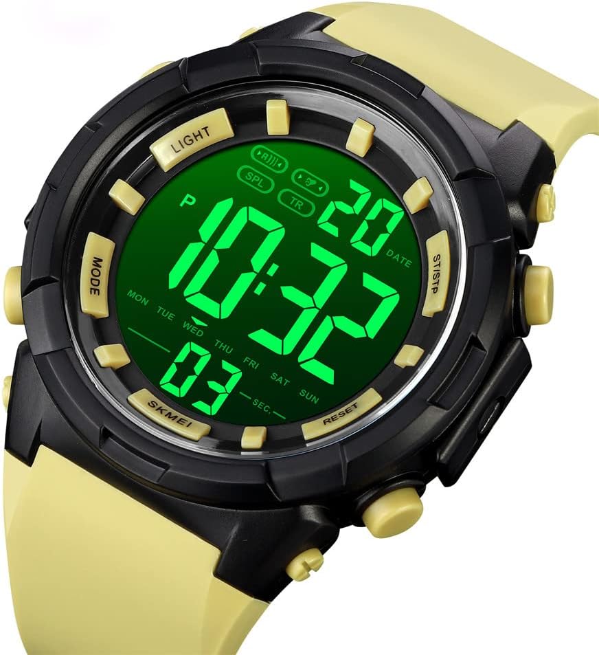 Gosasa Men 's Large Face Digital Outdoor Sports Waterproof Watch LED Luminous Alarm Stopwatch Simple Army