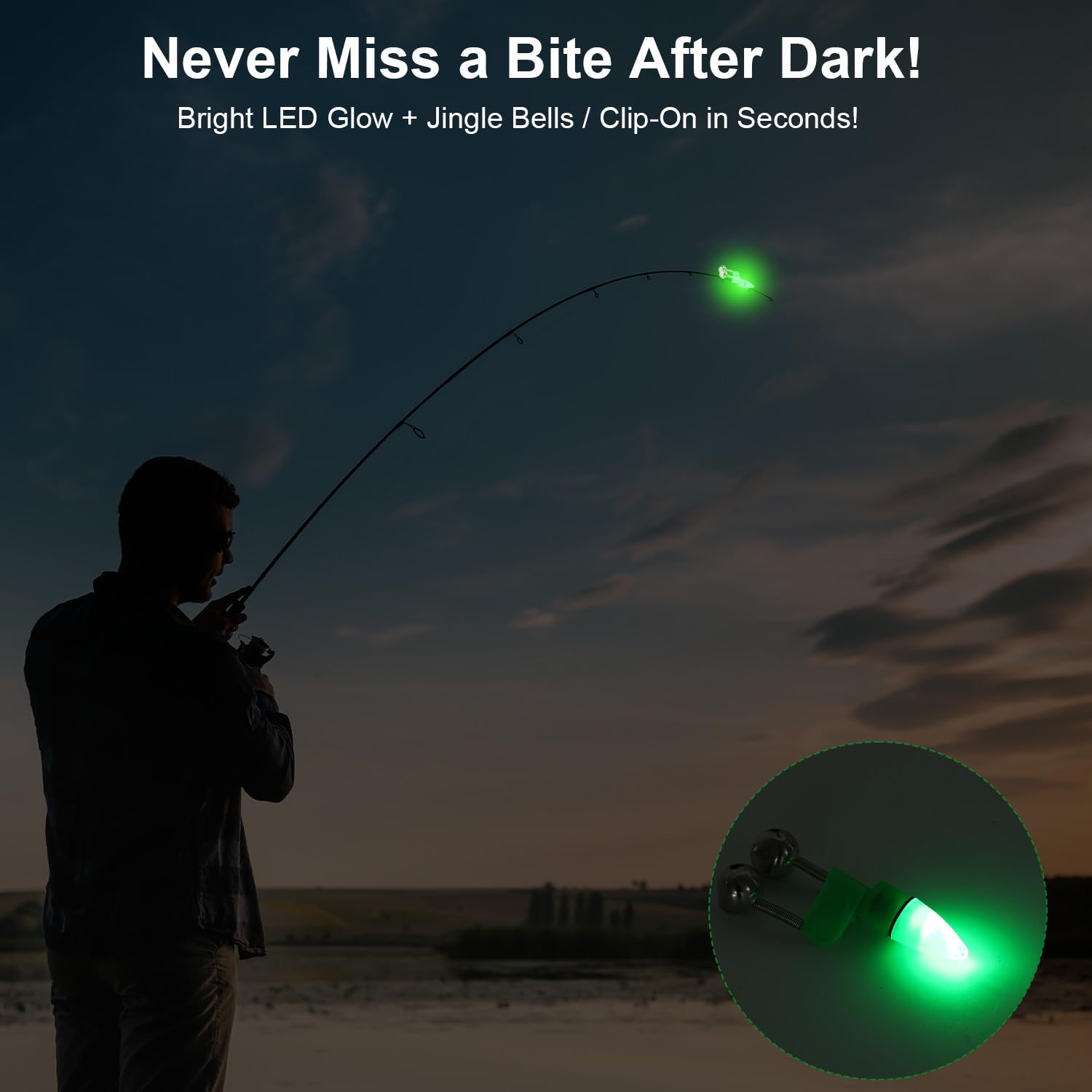 25 PCS Fishing Rod Bells with Tip up Lights, Dual Fishing Bite Alarms for Fishing Poles, Bright LED Fishing Lights for Night Fishing, Ice Fishing, Anti-Slip Clip Fishing Alert Bells for Rods