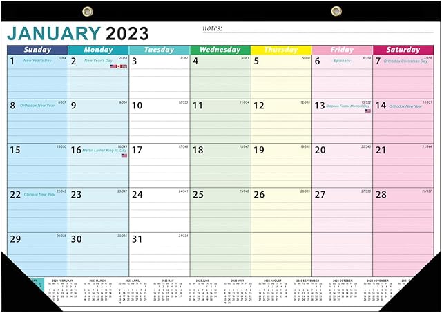 Wall Calendar 2023-2024,18 Monthly Wall Calendar from Jan 2023-June 2024, Thick Paper ,42X30cm,Large Ruled Blocks Perfect for Planning Home or Office (European style Black)