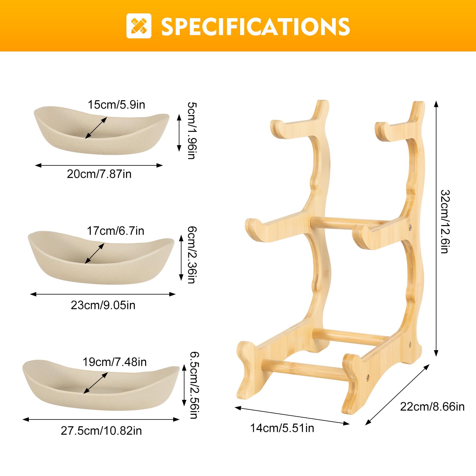 LYNICESHOP 3 Layer Multi-layer Ceramic Fruit Plate with Bamboo Frame, Storage Rack for Fruits, Vegetables & Sushi (Earth color)