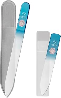 Bona Fide Beauty Czech Glass Nail File and Shiner Duo Set (Aqua) | Gentle Bohemian crystal glass file set, nail shiner with case, easy to clean nail files, made from Genuine Czech glass