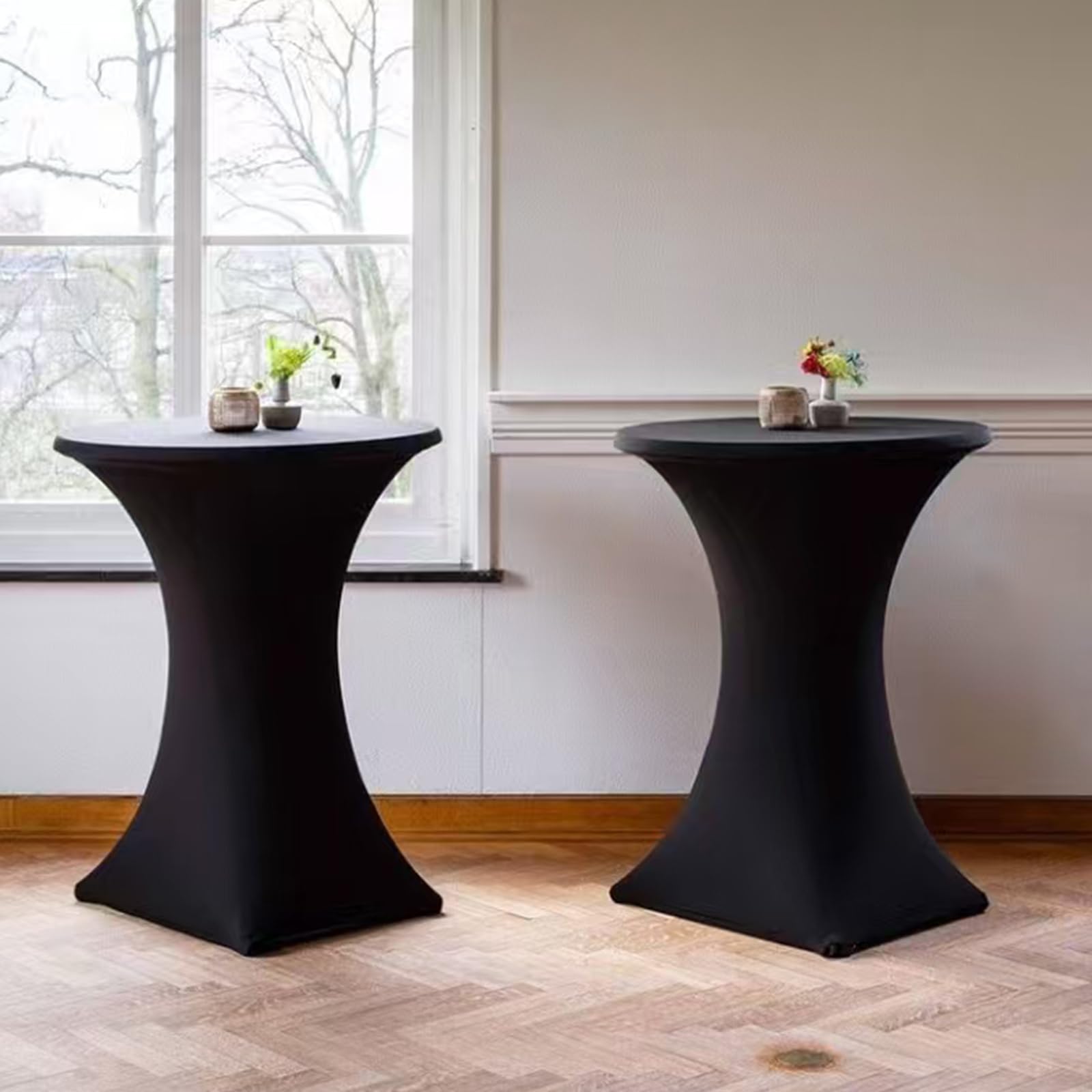 Pesonlook Paquete de 8 manteles elásticos de elastano con esquinas cuadradas de 70 x 110 cm, color negro, para mesa alta, mantel redondo para cóctel, bar, boda, cóctel, fiesta, banquete (color negro)