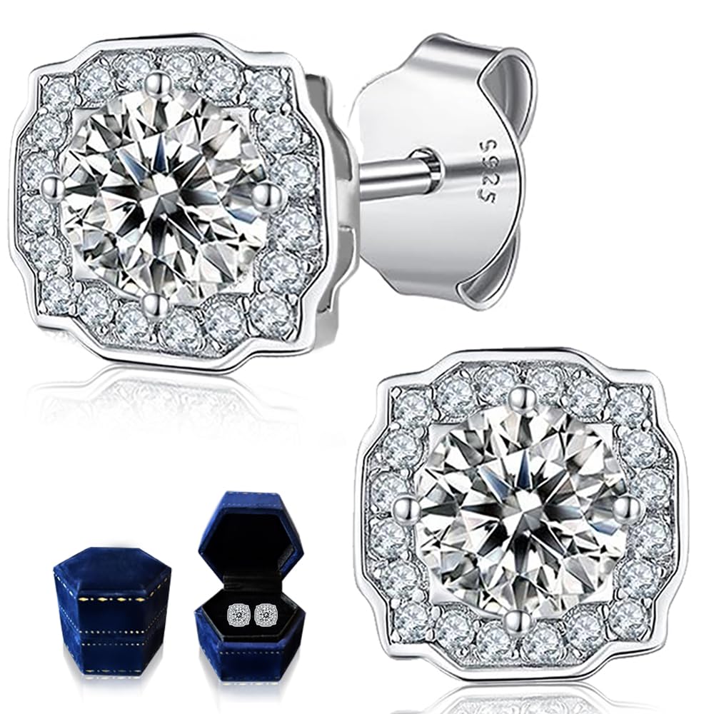 Pendientes de moissanita para mujer, 0,5 – 1 quilates, diamantes cultivados en laboratorio, plata de ley 925, chapado en oro blanco de 18 quilates, color D, pureza VVS1, pendientes de plata de ley