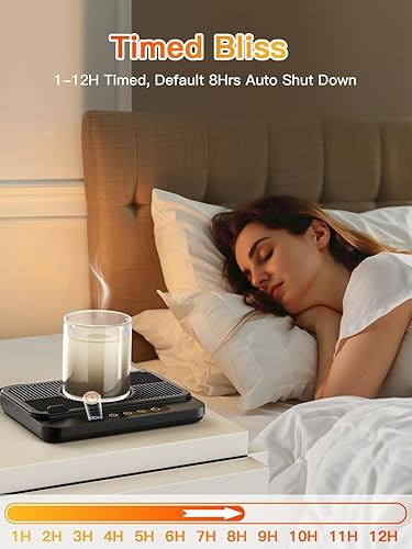 Miniatura 6 de Misby Calentador de taza de café, calentador de tazas de panel de calefacción grande de 50 W con 6 ajustes de temperatura, apagado automático de 8