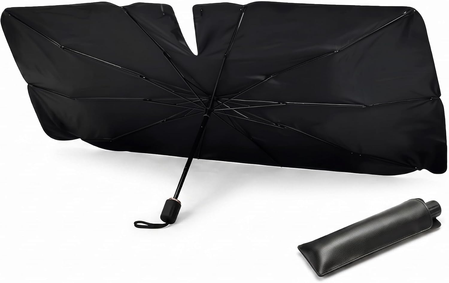 Car Windshield Sun Shade, Foldable Sunshade Umbrella for Front Window, Opening Design Reflective Sun and Heat Block Window Sunshade, Fit for Most Cars/SUV (Black & Silver)