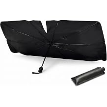 Car Windshield Sun Shade, Foldable Sunshade Umbrella for Front Window, Opening Design Reflective Sun and Heat Block Window Sunshade, Fit for Most Cars/SUV Black & Silver