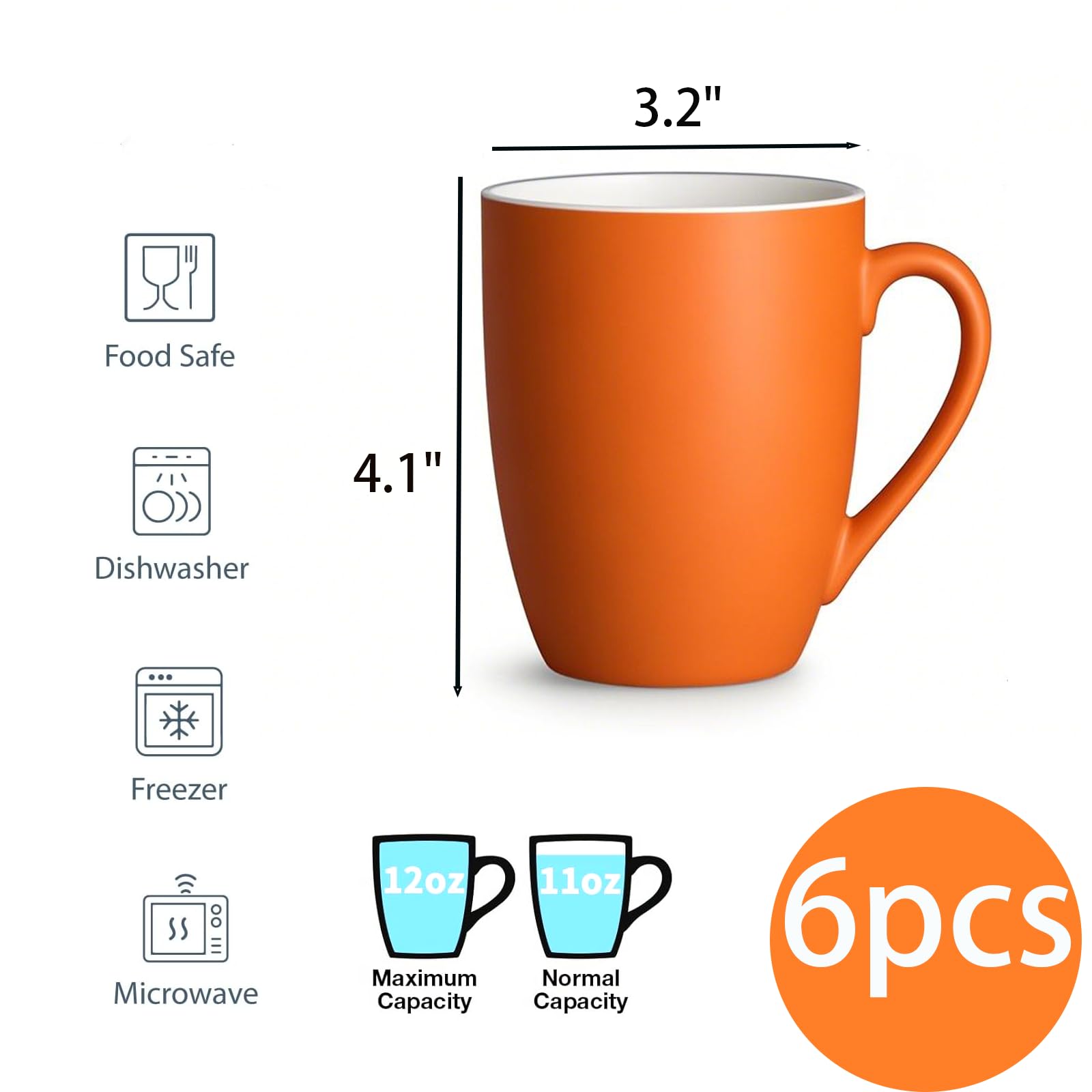 Kaffeebecher-Set, 340 ml, Keramik, Kaffeetassen mit Griff, für Männer und Frauen, für Kaffee, Tee, Cappuccino, Kakao, Müsli (Orange)