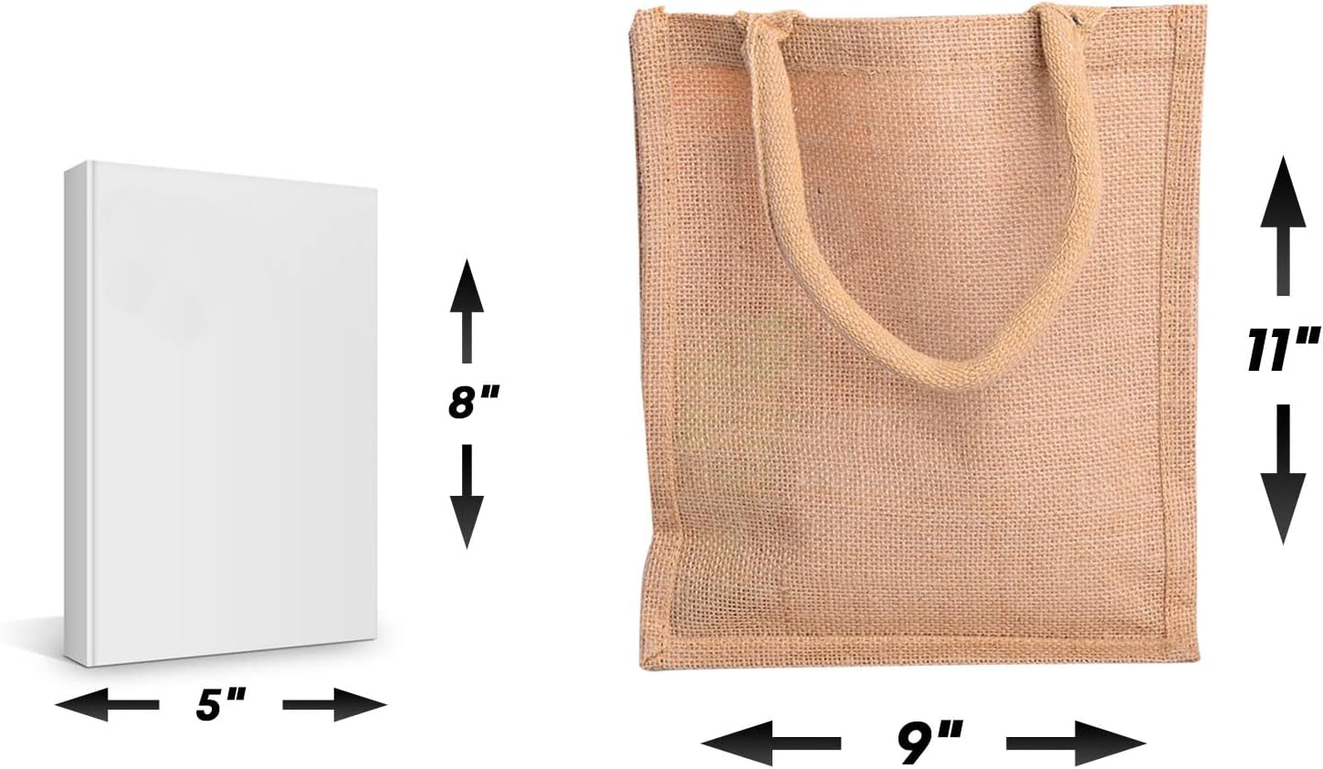 12-Pack Heavy Duty Sturdy Jute Burlap Tote Bags with Handles Reusable Grocery Shopping Bags Blank Fabric for DIY, Crafts