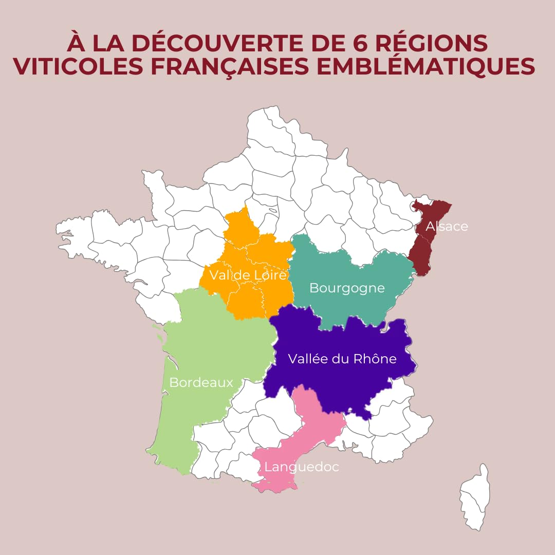 Coffret Dégustation 6 Vins Français Bio – Idée Cadeau – Bourgogne, Bordeaux, Alsace, Loire, Rhône, Languedoc – Rouges, Blancs et Rosé – 6 x 40 ml – E-Tasting