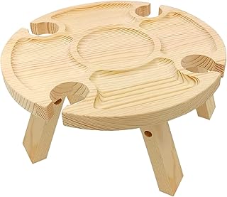 Saycker Portable Wine Table, 2 in 1 Folding Wooden Picnic Table, Wine Lover Gift, Snack&Fruit Tray for Party, Picnic, Camping, Beach(Square Legs Foldable,30 * 16CM)