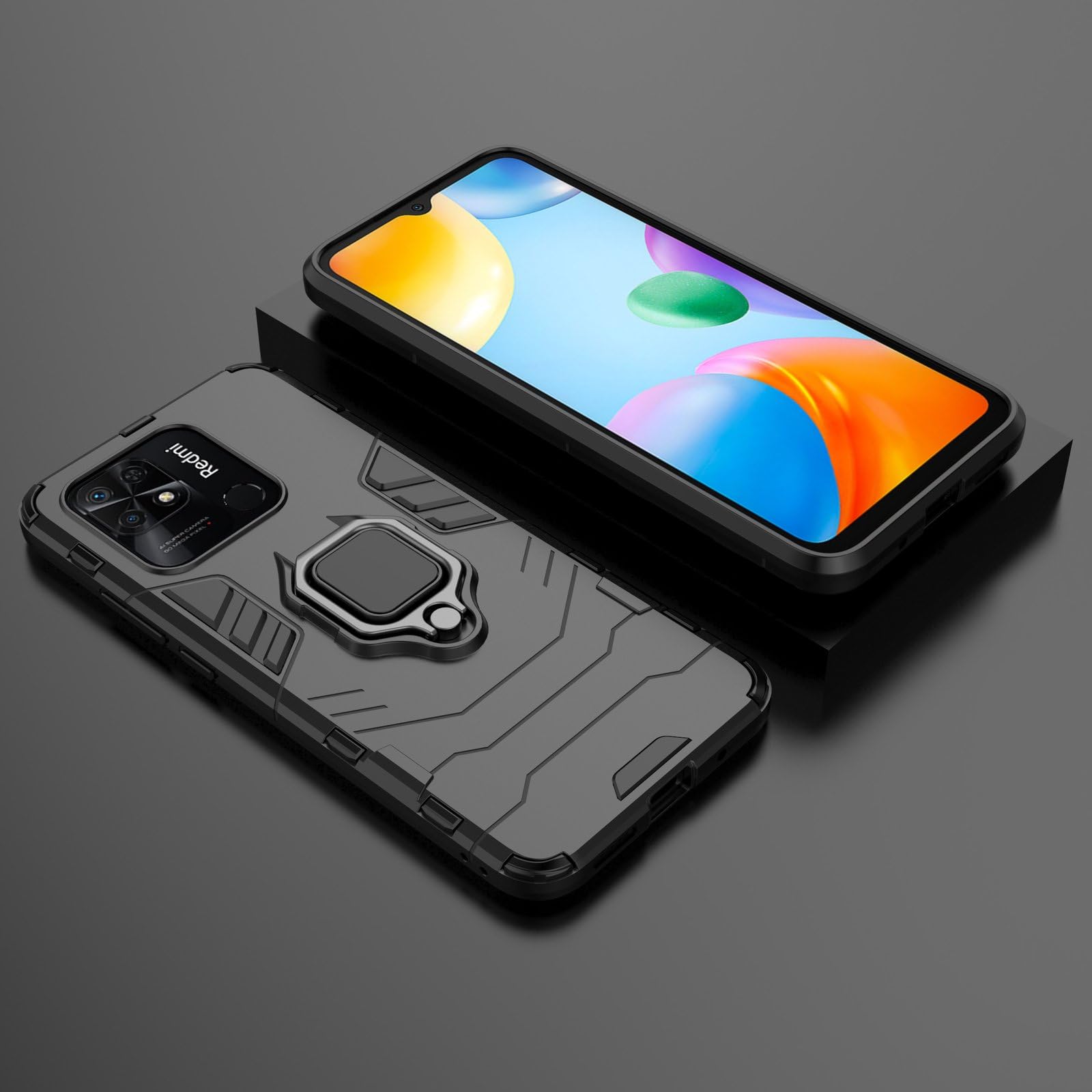 Cover Per Xiaomi Redmi 10C Con Anello Magnetico 360° E Supporto Auto, Antiurto, Blu Reale, COMAKU