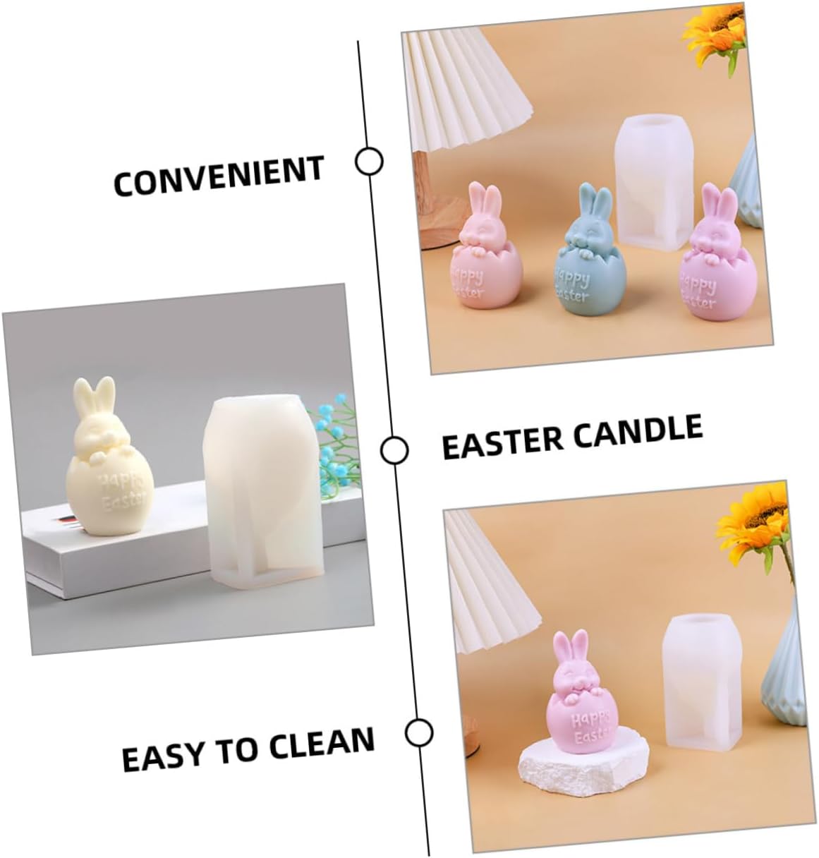 STOBOK 4pcs Bunny Silicone Candle Making Mold for Easter Crafts Flexible Reusable for Candle and Creative Making