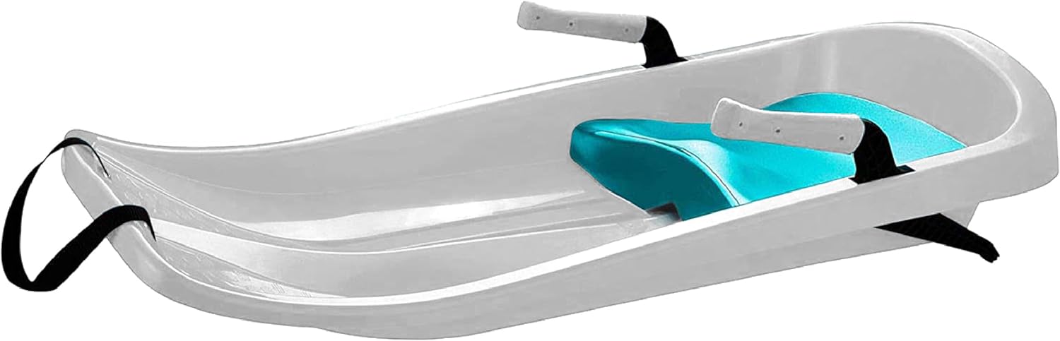 Durable Kids' Toboggan Sleds - Plastic, Lightweight, Winter Snow Sleds with Tow Strap & Pull-Up Brakes White
