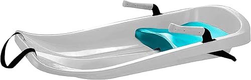 Vista 13 de Trineo de trineo duradero para niños, plástico, ligero, trineos de nieve de invierno con correa de remolque y frenos de dominadas Azul