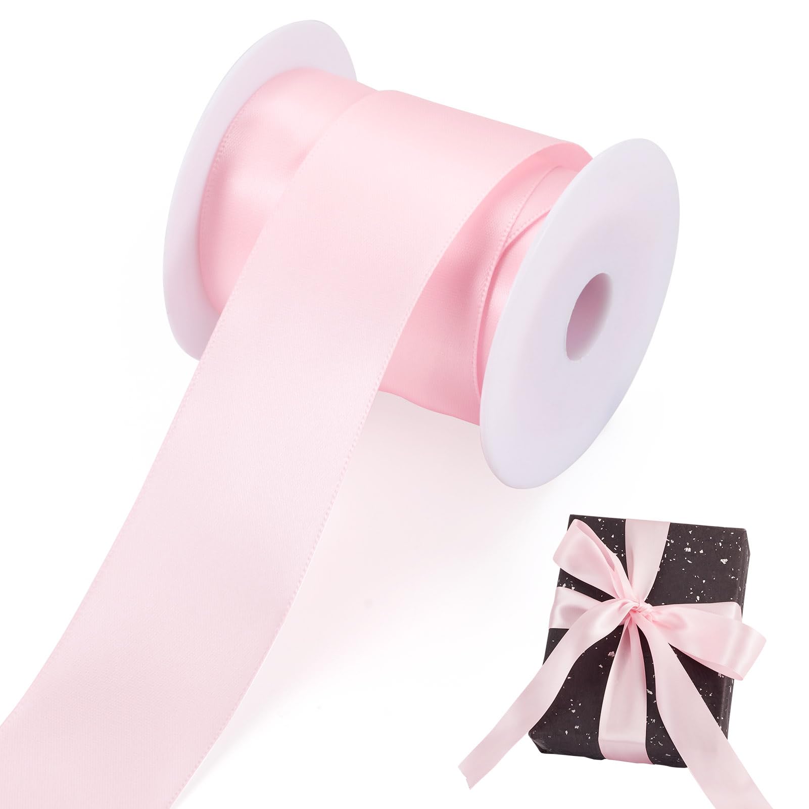 Crafans 10 Yards Pink Double Side Satin Ribbons 38MM Wide Solid Colour Satin Ribbons Fabric Ribbon for Gift Wrapping Sewing Project Wedding Decor, Pink