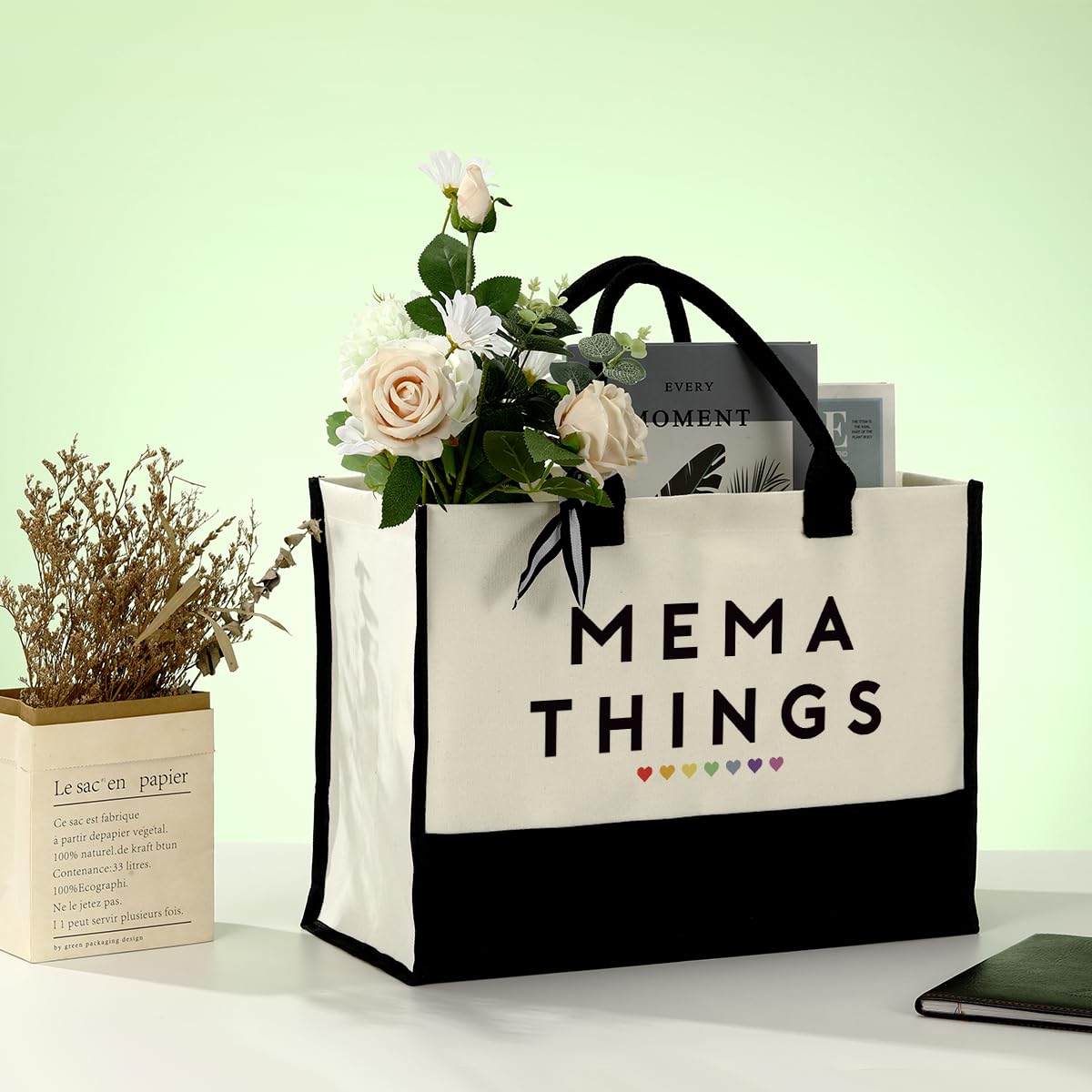 Mema Things Canvas Bag Gift, Mema Gift, Cotton Canvas Tote Bag, Utility Tote Shopping Bag Grocery Bags, Mema Canvas Beach Bag, Novelty Birthday Gift for Women, Mother's Day Gift for Mema Her Grandma