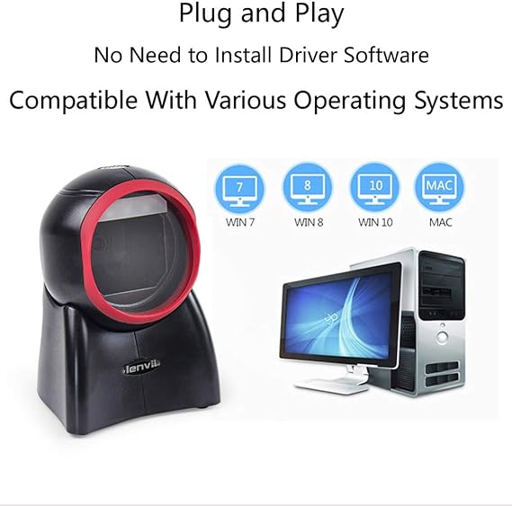 LENVII Omnidirectional Hands-Free QR Code Reader Desktop Barcode Scanner 1D/2D/QR Code Scanner Wired USB Barcode Scanner for Windows Mac OS Linux PC