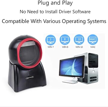 LENVII Omnidirectional Hands-Free QR Code Reader Desktop Barcode Scanner 1D/2D/QR Code Scanner Wired USB Barcode Scanner for Windows Mac OS Linux PC