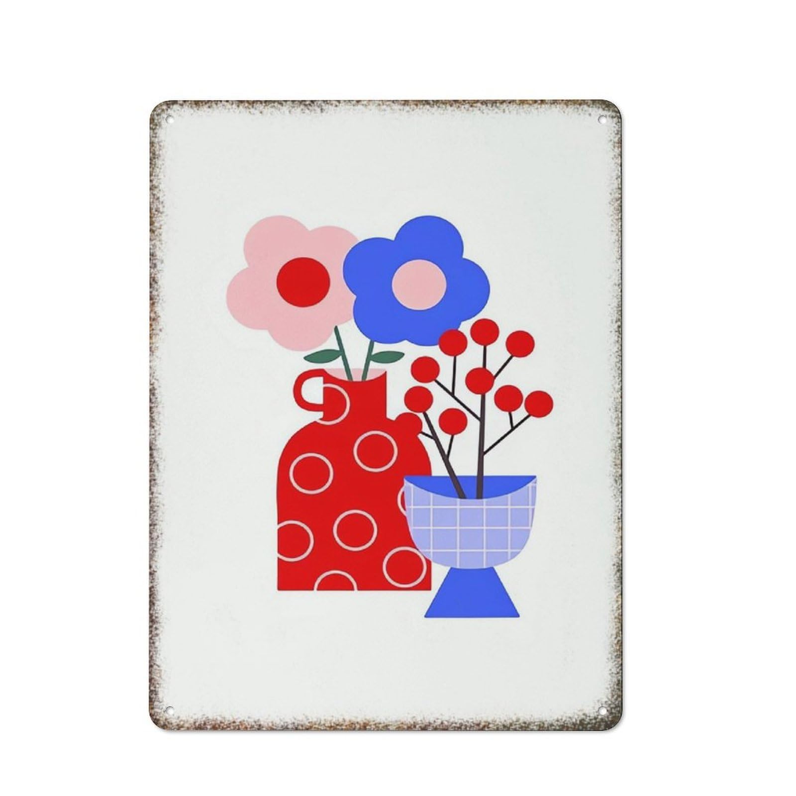 Colorful Floral Minimalist Bouquet Dorm Retro Embossed Wall Decor Sign 8x12 inch