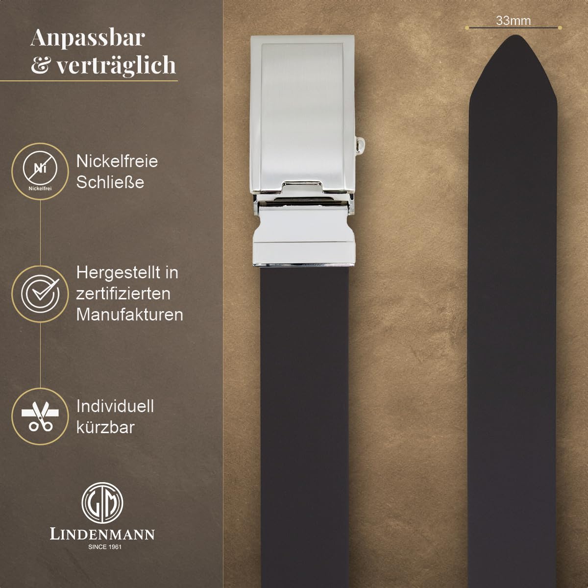 LINDENMANN Leder-Gürtel Herren 33 mm Vollleder braun